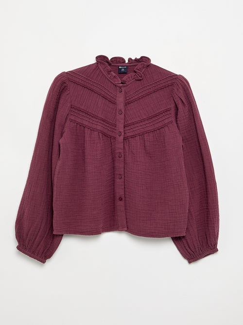Camisa con cuello con volantes y bordados - Kiabi Camisa con cuello con volantes y bordados - Kiabi