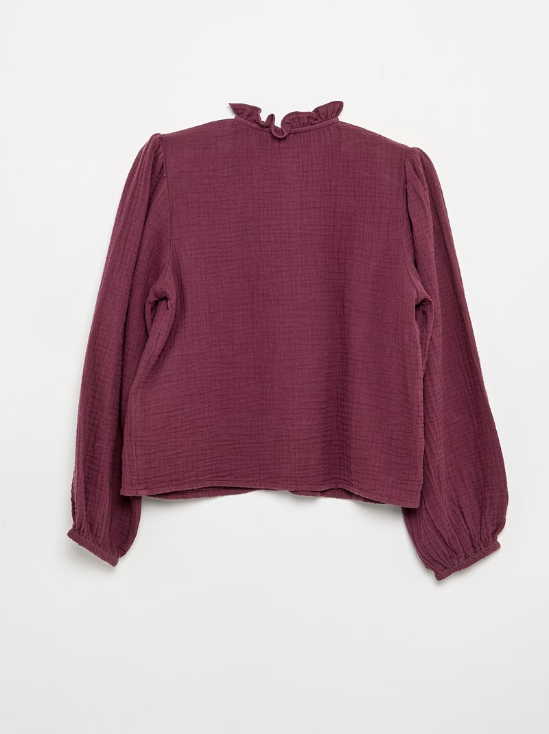 Camisa con cuello con volantes y bordados Purpura - Kiabi