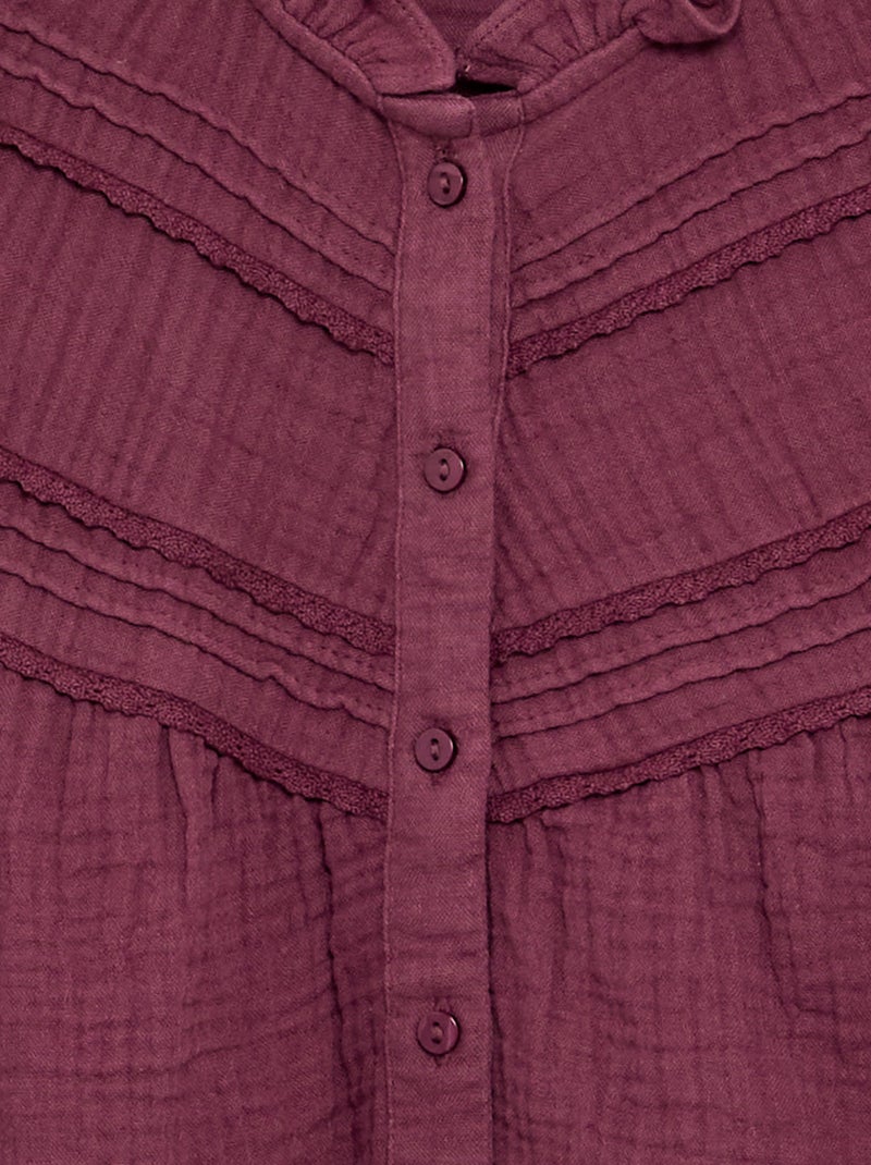 Camisa con cuello con volantes y bordados Purpura - Kiabi