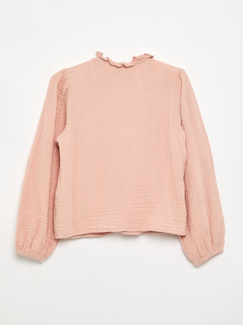 Camisa con cuello con volantes y bordados Rosa - Kiabi
