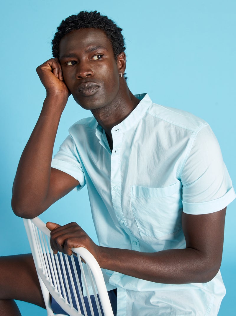 Camisa con cuello mao azul claro - Kiabi