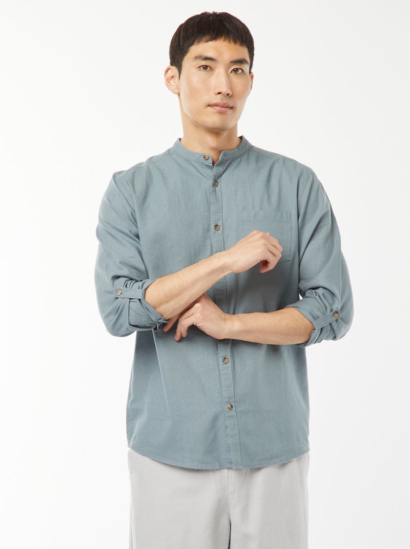 Camisa con cuello mao de lino Azul - Kiabi