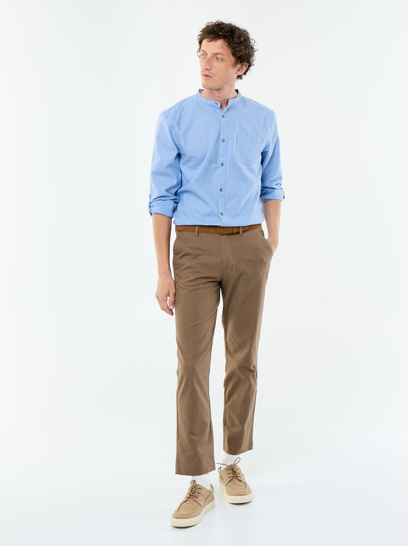 Camisa con cuello mao de lino Azul - Kiabi