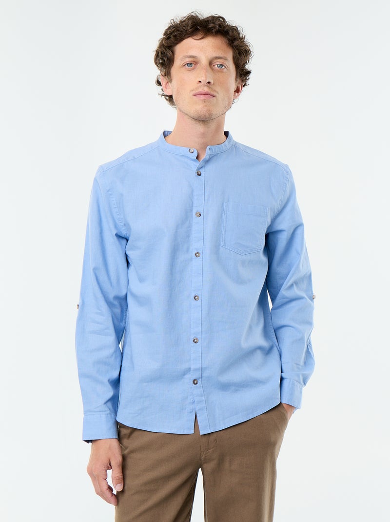 Camisa con cuello mao de lino Azul - Kiabi