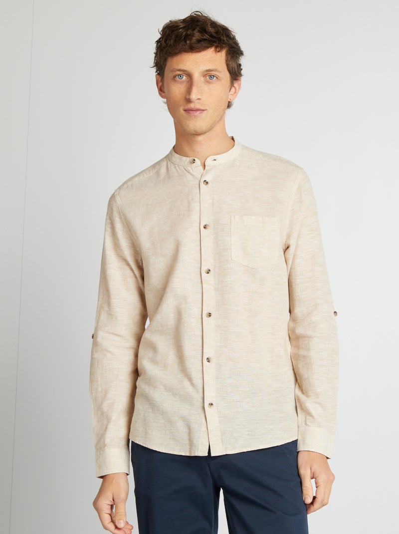 Camisa con cuello mao de lino BEIGE - Kiabi