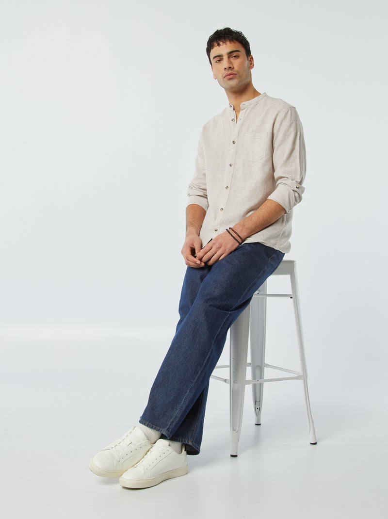 Camisa con cuello mao de lino BEIGE - Kiabi