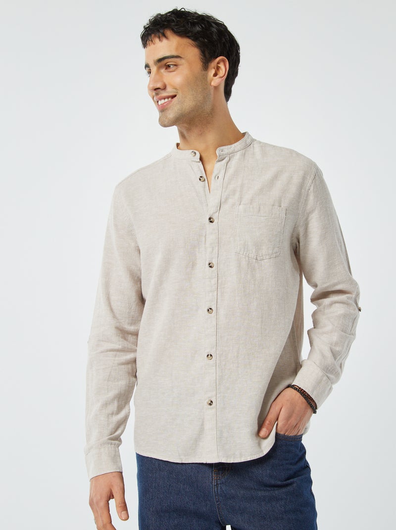 Camisa con cuello mao de lino BEIGE - Kiabi