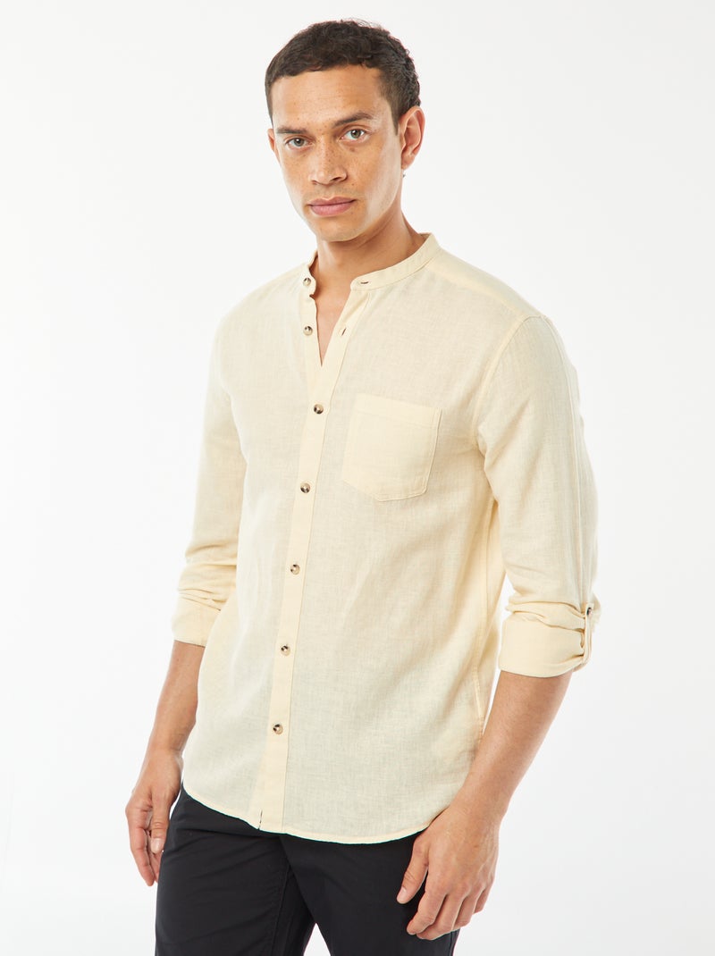 Camisa con cuello mao de lino BEIGE - Kiabi