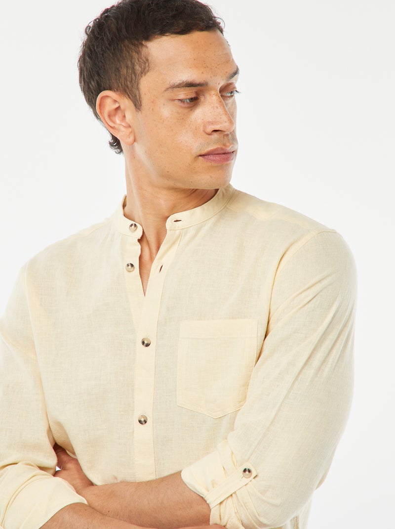 Camisa con cuello mao de lino BEIGE - Kiabi