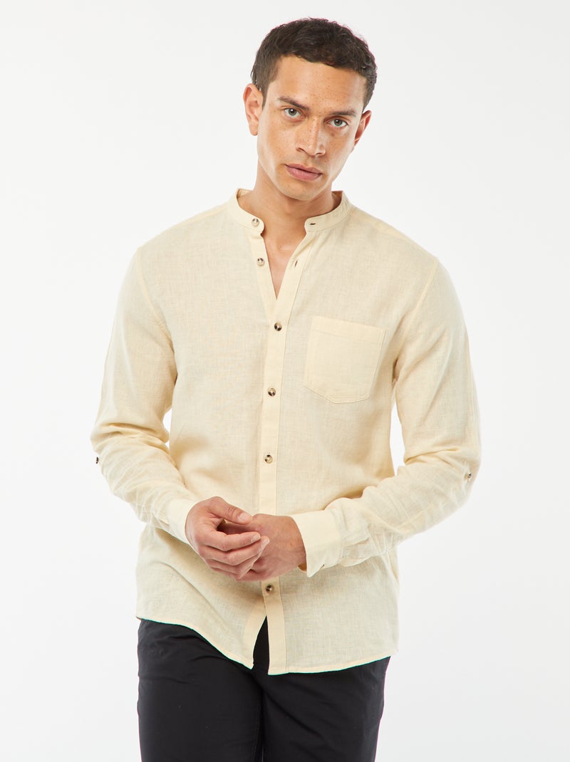 Camisa con cuello mao de lino BEIGE - Kiabi