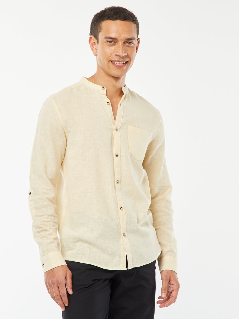 Camisa con cuello mao de lino BEIGE - Kiabi