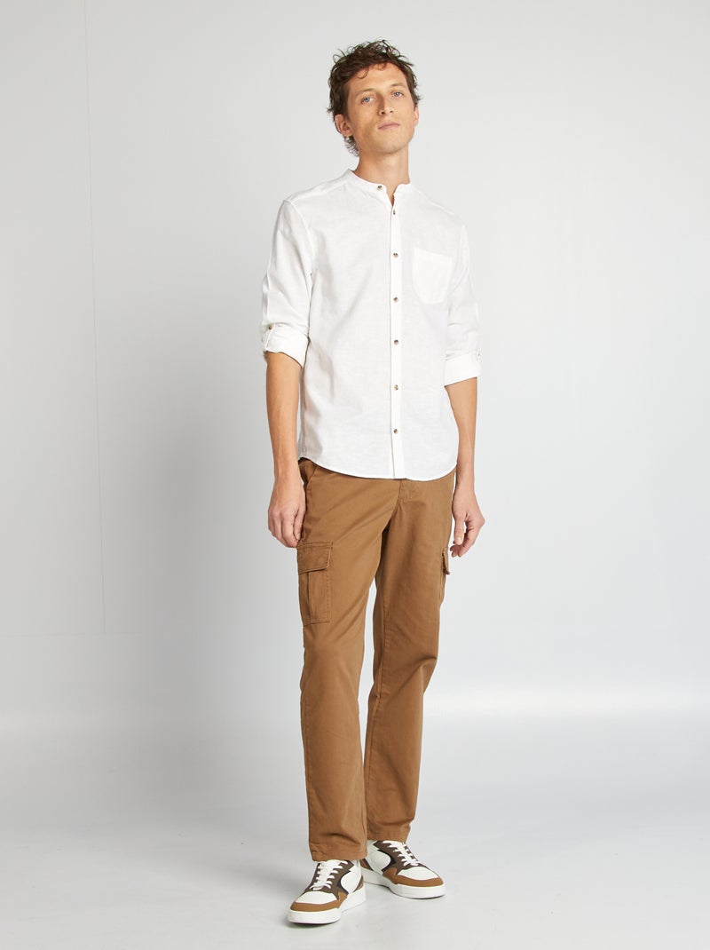 Camisa con cuello mao de lino BLANCO - Kiabi