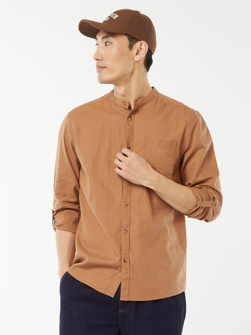 Camisa con cuello mao de lino Marron - Kiabi