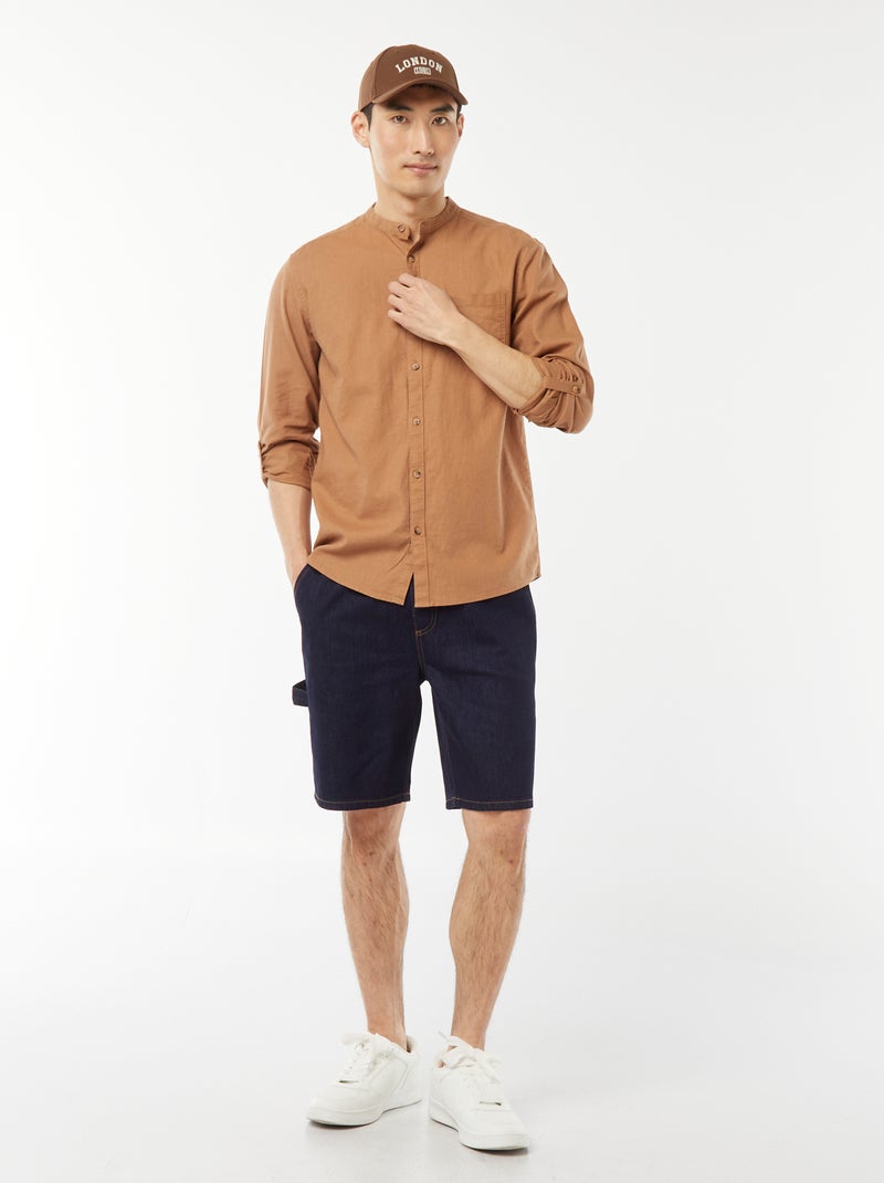 Camisa con cuello mao de lino Marron - Kiabi