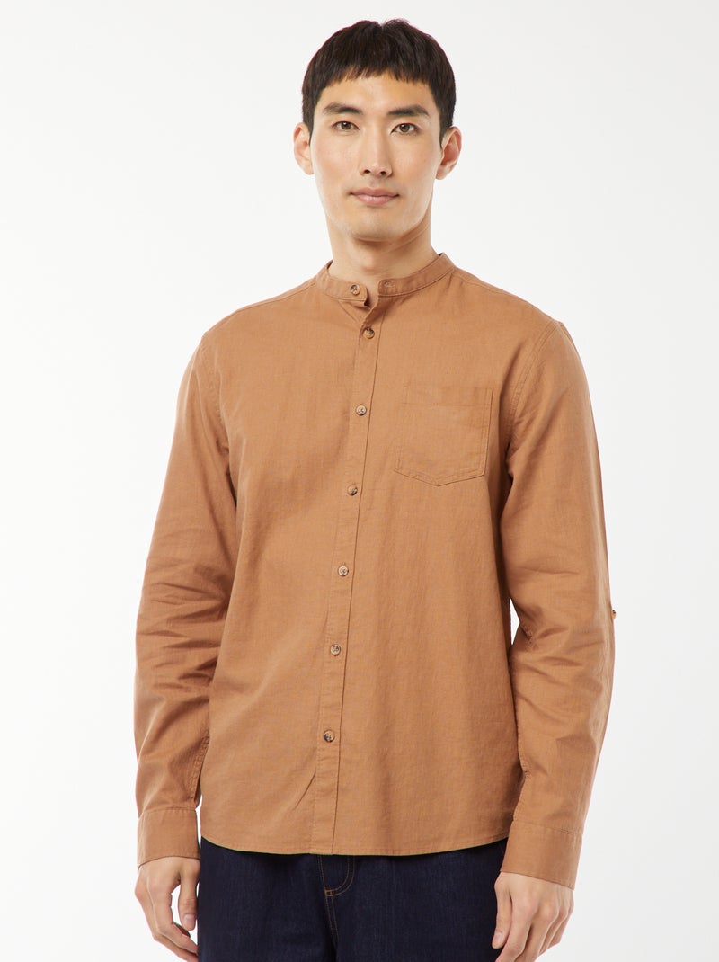 Camisa con cuello mao de lino Marron - Kiabi