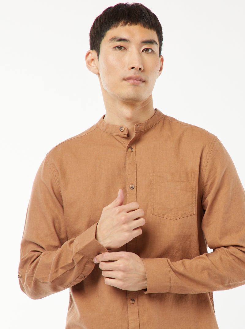 Camisa con cuello mao de lino Marron - Kiabi