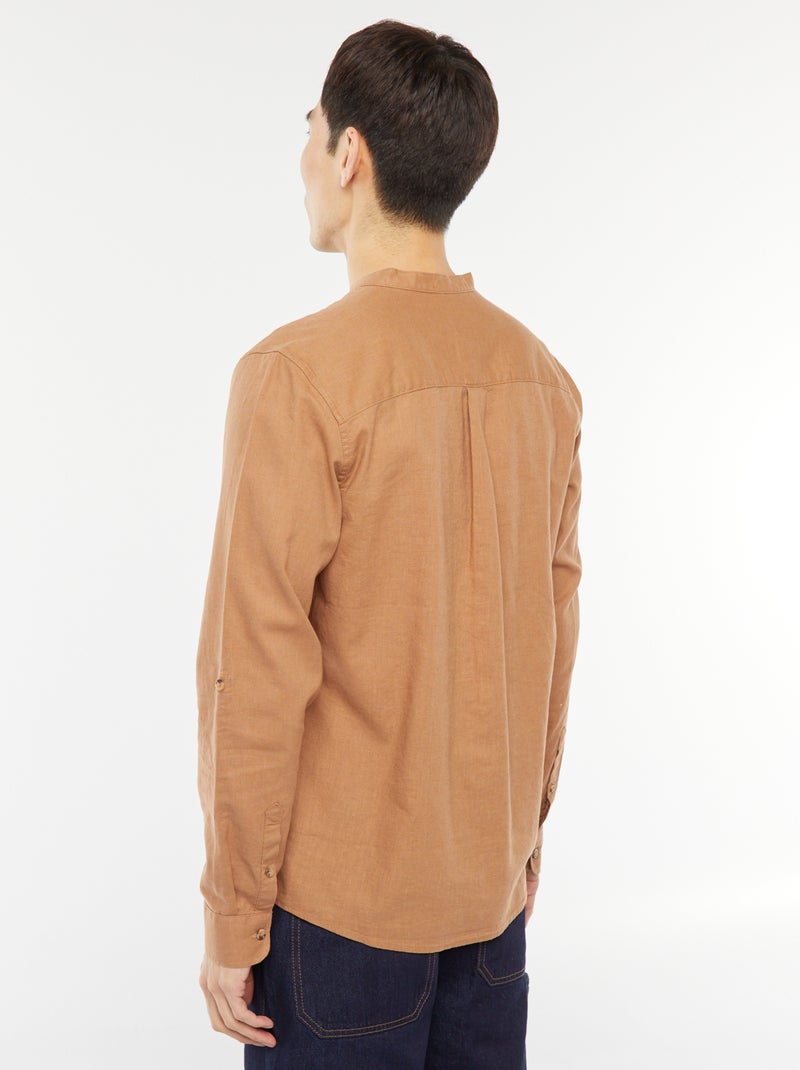 Camisa con cuello mao de lino Marron - Kiabi
