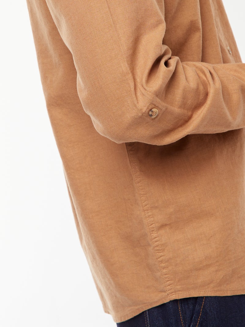 Camisa con cuello mao de lino Marron - Kiabi
