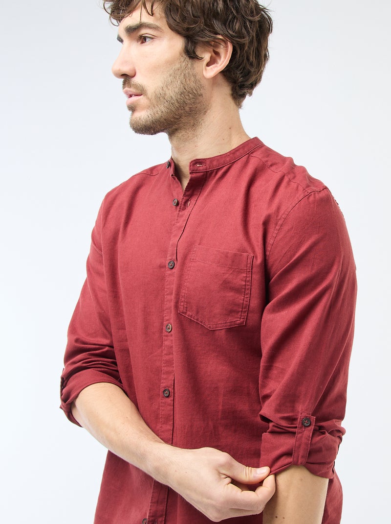 Camisa con cuello mao de lino Rojo - Kiabi