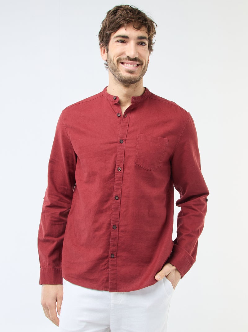 Camisa con cuello mao de lino Rojo - Kiabi