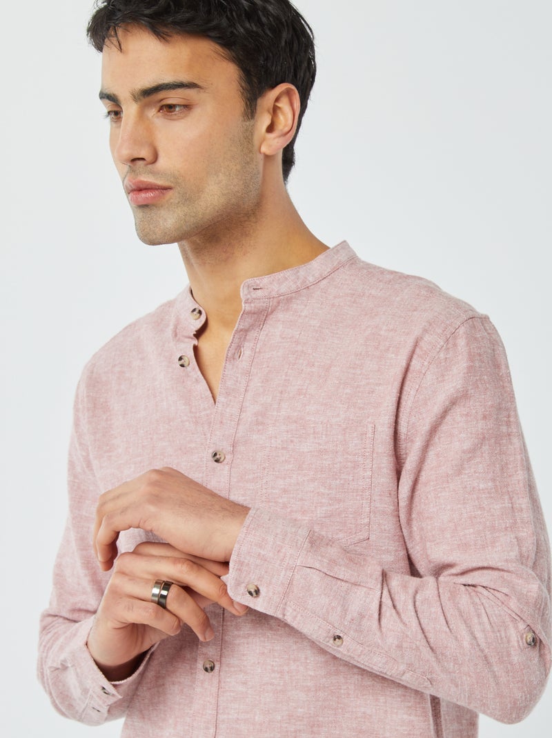 Camisa con cuello mao de lino ROSA - Kiabi