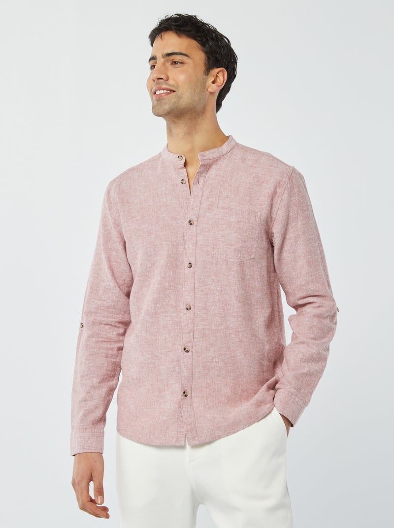 Camisa con cuello mao de lino ROSA - Kiabi