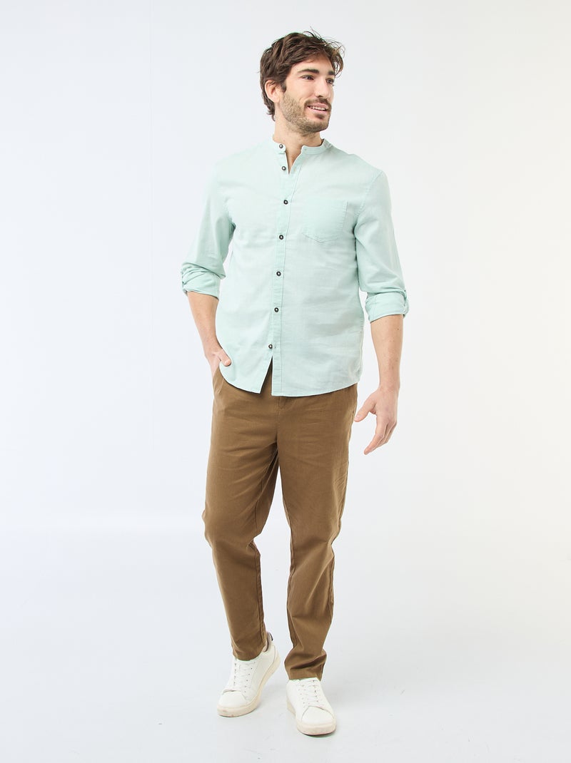 Camisa con cuello mao de lino Verde - Kiabi