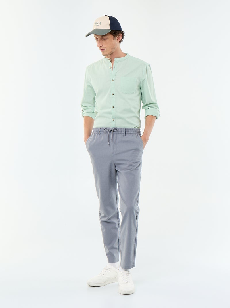 Camisa con cuello mao de lino Verde - Kiabi