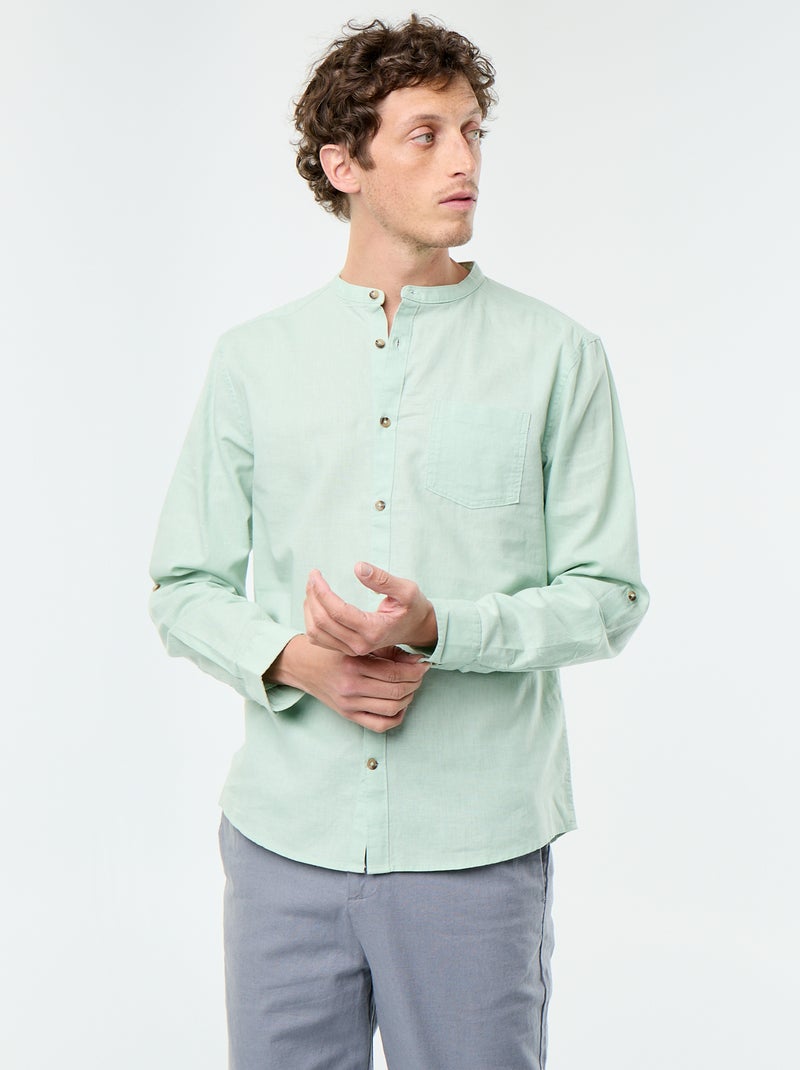 Camisa con cuello mao de lino Verde - Kiabi