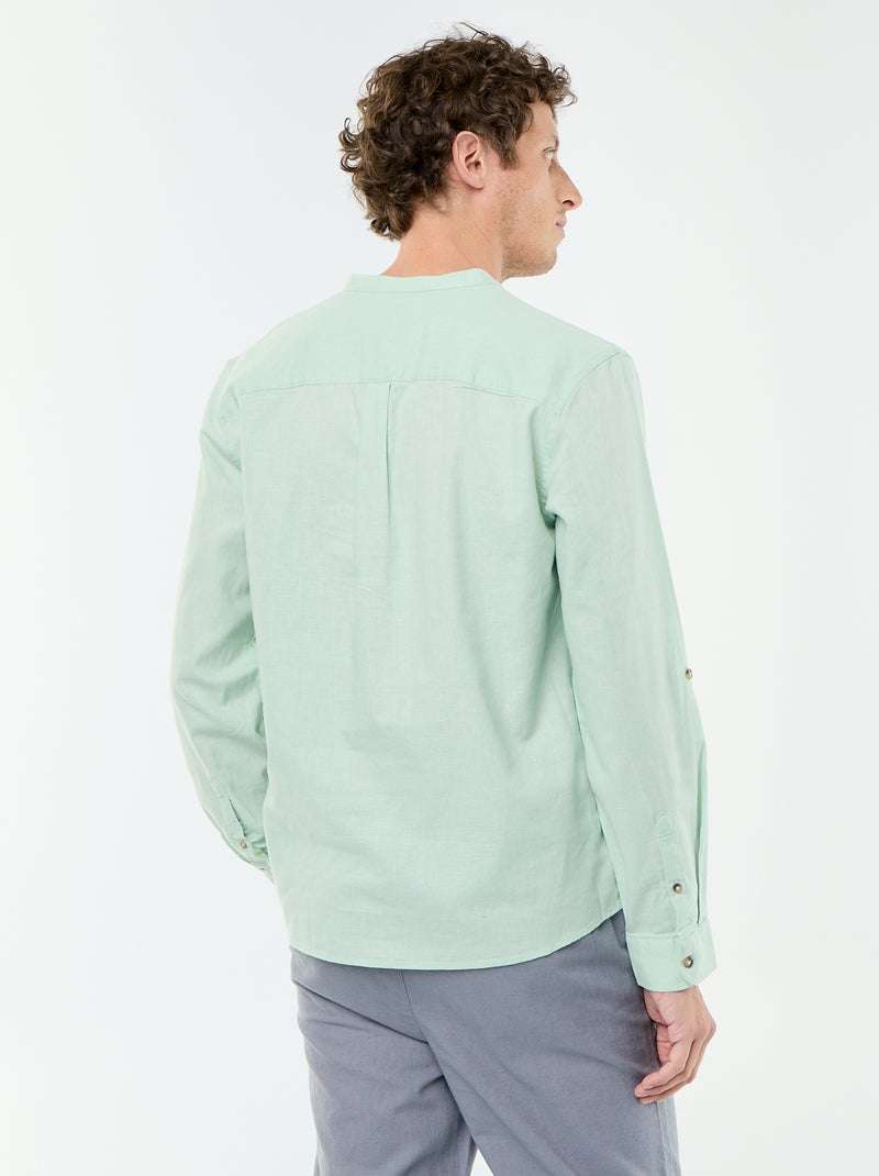 Camisa con cuello mao de lino Verde - Kiabi
