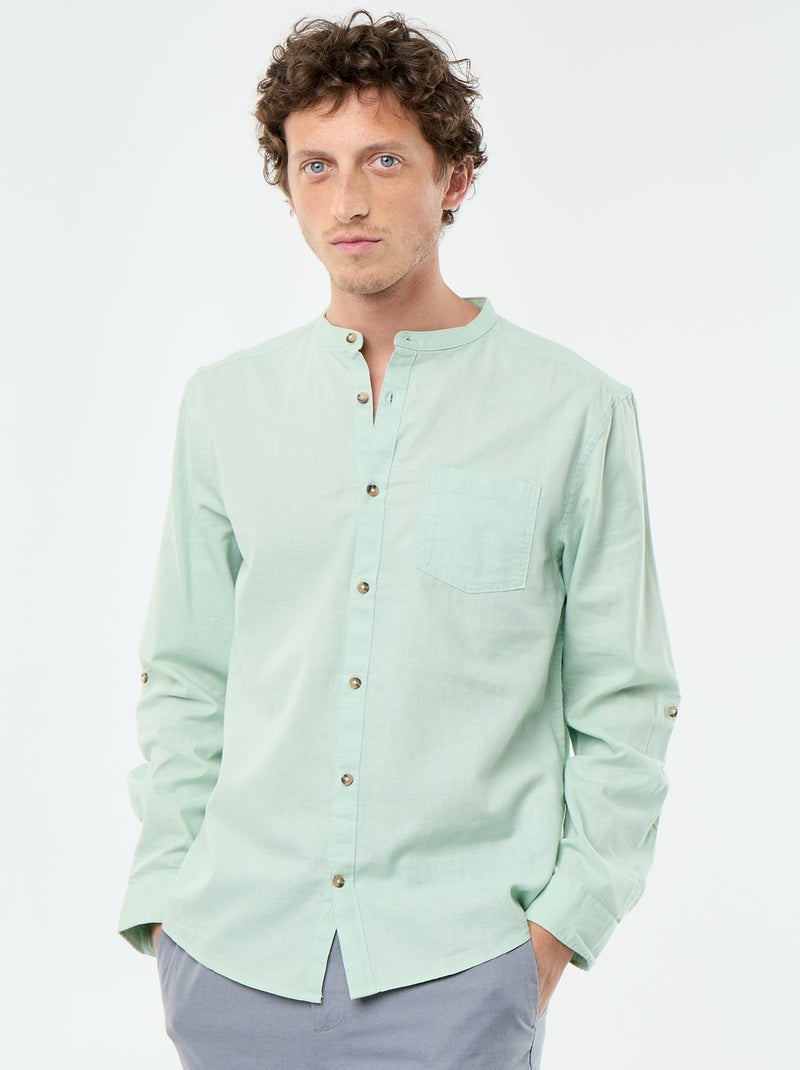 Camisa con cuello mao de lino Verde - Kiabi