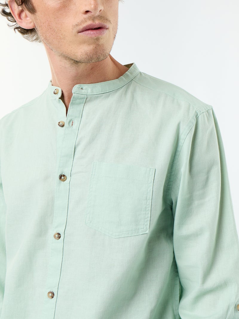 Camisa con cuello mao de lino Verde - Kiabi