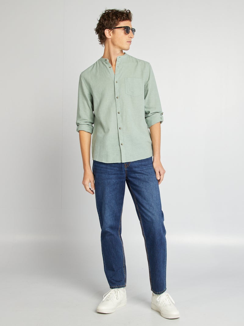 Camisa con cuello mao de lino VERDE - Kiabi