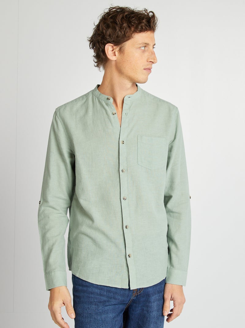 Camisa con cuello mao de lino VERDE - Kiabi