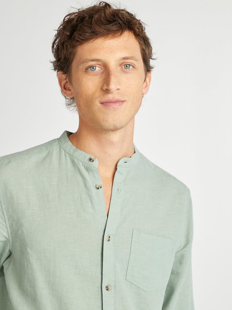 Camisa con cuello mao de lino VERDE - Kiabi