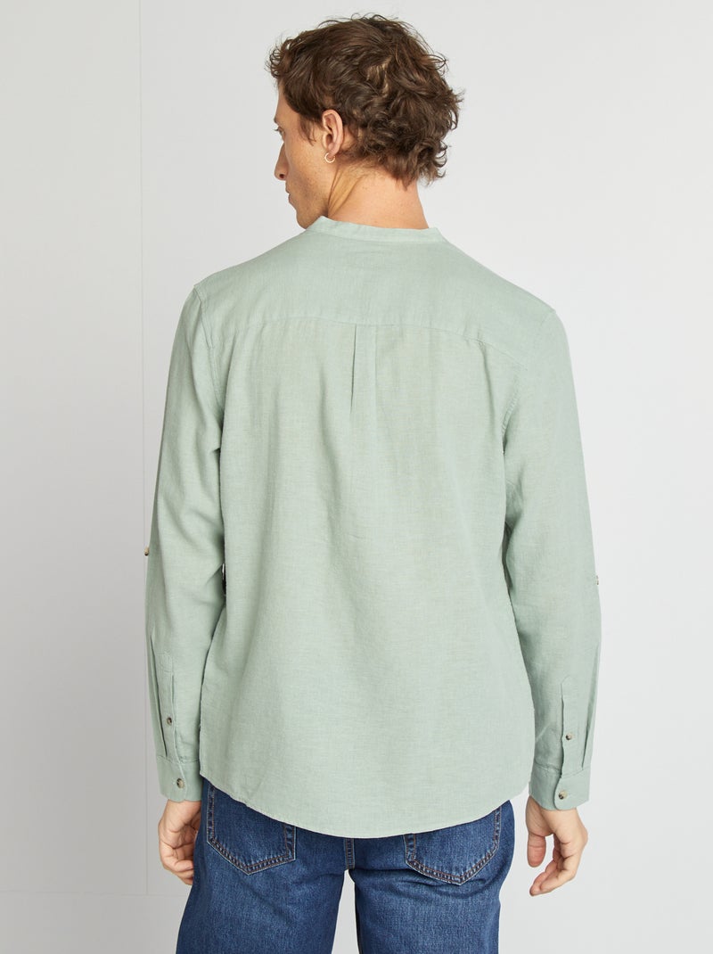 Camisa con cuello mao de lino VERDE - Kiabi
