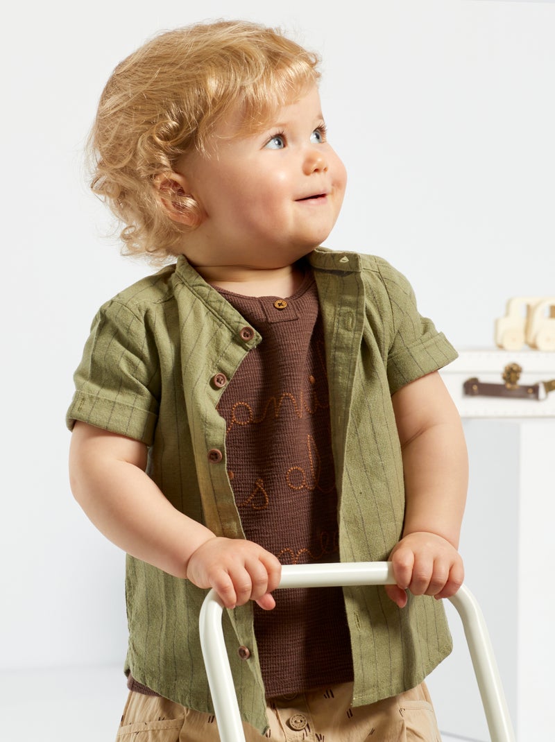 Camisa con cuello mao de lino VERDE - Kiabi