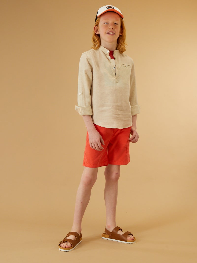 Camisa con cuello mao de lyocell con lino beige - Kiabi