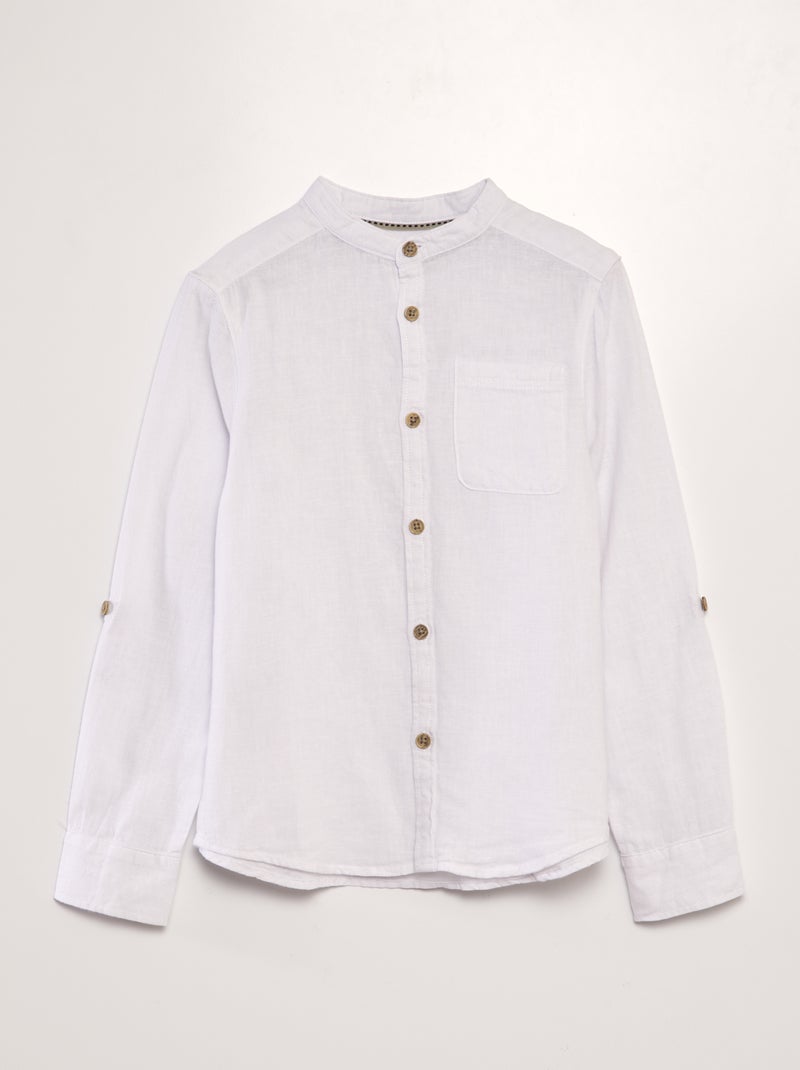 Camisa con cuello mao de mezcla de lino blanco - Kiabi