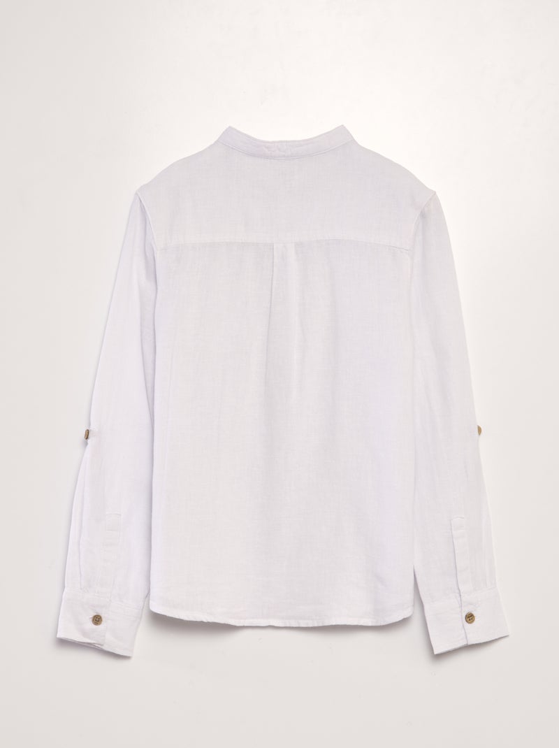 Camisa con cuello mao de mezcla de lino blanco - Kiabi