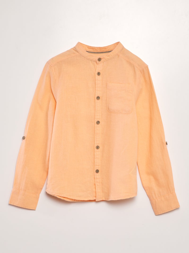 Camisa con cuello mao de mezcla de lino NARANJA - Kiabi