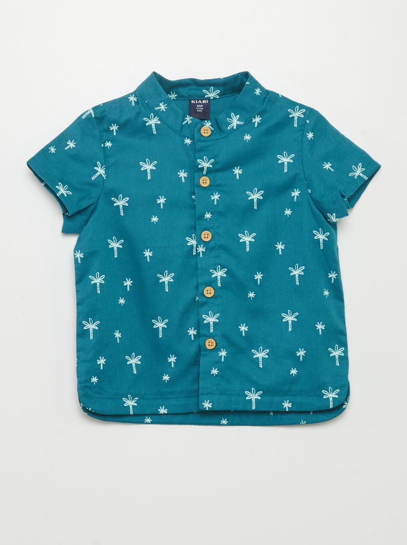 Camisa con cuello mao estampado palmeras AZUL - Kiabi