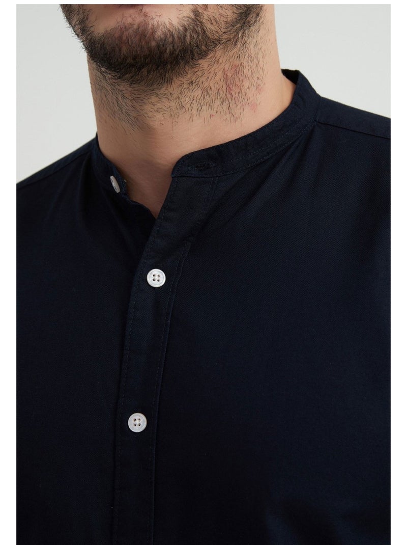 Camisa con cuello mao Kebello Azul marino - Kiabi