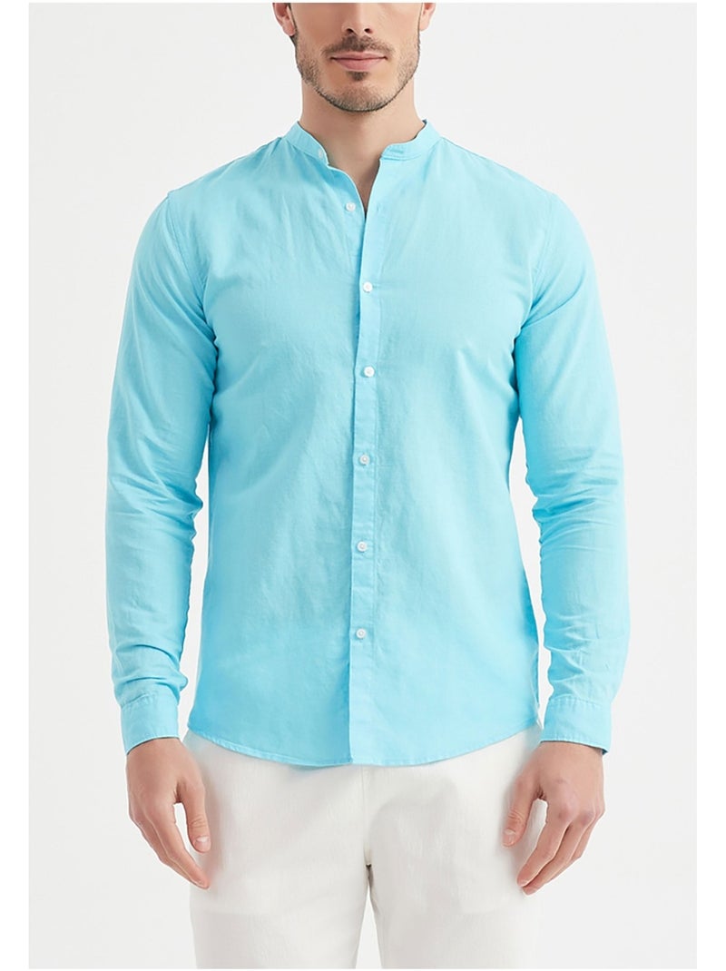 Camisa con cuello mao Kebello Azul turquesa - Kiabi