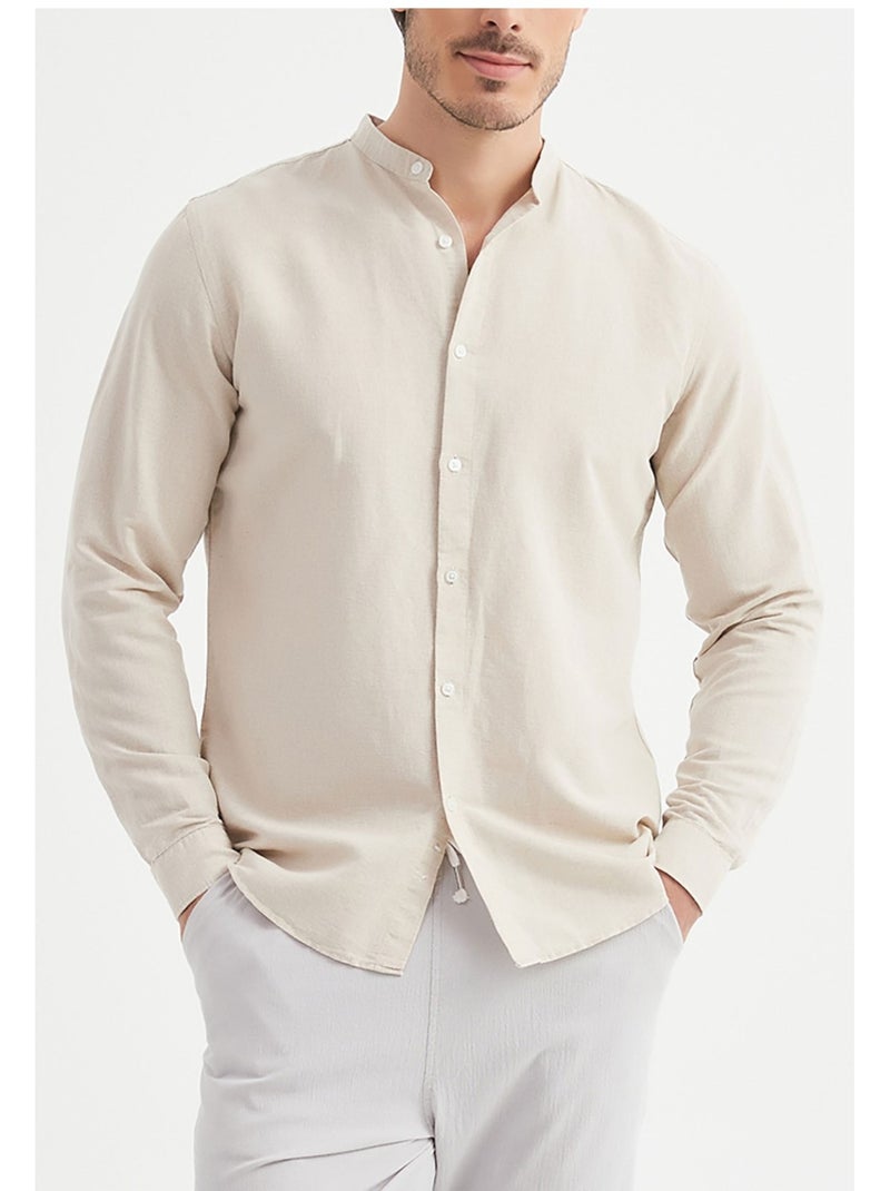 Camisa con cuello mao Kebello Beige - Kiabi
