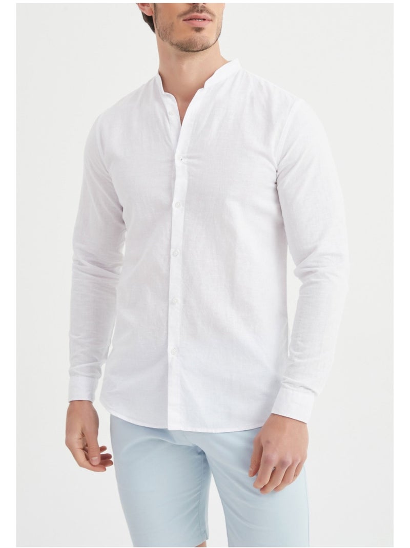 Camisa con cuello mao Kebello Blanco - Kiabi