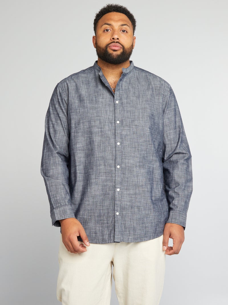 Camisa con cuello mao y manga larga AZUL - Kiabi