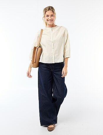 Camisa con cuello mao y mangas 3/4