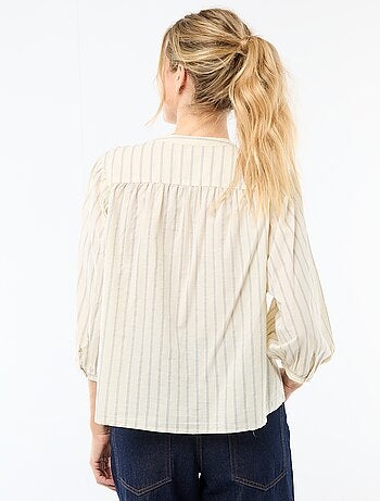 Camisa con cuello mao y mangas 3/4