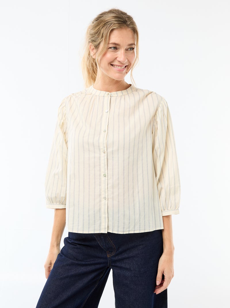 Camisa con cuello mao y mangas 3/4 Amarillo - Kiabi